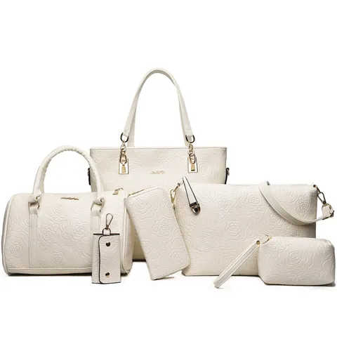 Bolso Tote de Relieve de Rosas para Mujer Set Moda de Cuero PU Bolso de Hombro Bolso Bandolera Cartera Bolso de Mano Set para Mujer Casual Diario