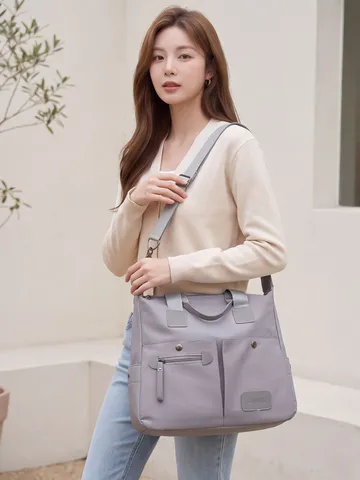 Femme Sac Cabas en Nylon Tissu Oxford Grande Capacité Sac à Épaule Bandoulière Couleur Contrastée Décontracté Multi Poche Bureau Navette Sac à Main Pour Quotidien Femme Sac
