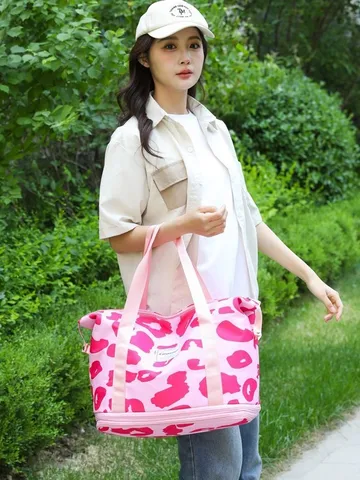 Bolso de Viaje Plegable de Tela Oxford Estampado Animal Gran Capacidad Bolso de Gimnasio Con Separación Seco Húmedo para Viajes Fitness Hombres Mujeres