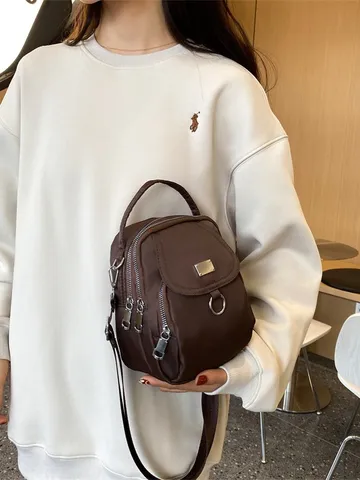 Sac Bandoulière Décontracté en Tissu Oxford pour Femmes Multi Couches Fermeture Éclair Petit Sac Épaule Mode Voyage Quotidien Couleur Unie