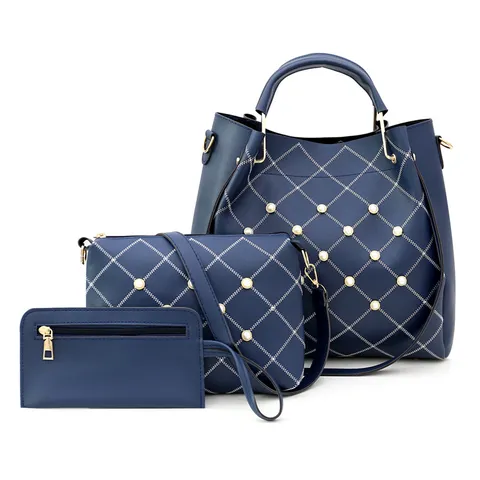 Ensemble de Sacs Assortis En Cuir PU Tendance Géométrique Matelassé Perle Artificielle Rivet Sac Cabas Bandoulière Pochette Portefeuille Femmes