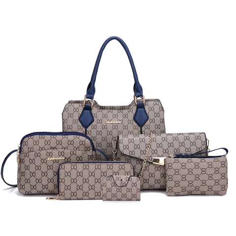 Ensemble de Sacs pour Femmes Style Coréen Mode Cuir PU Imprimé Monogramme Sac Composite Épaule Bandoulière Cabas Portefeuille Pochette Pour Navette Quotidien