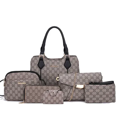 Ensemble de Sacs pour Femmes Style Coréen Mode Cuir PU Imprimé Monogramme Sac Composite Épaule Bandoulière Cabas Portefeuille Pochette Pour Navette Quotidien