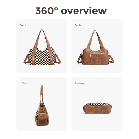 Borsa a Tracolla da Donna in Tela di Poliestere a Quadri Borsa a Tracolla di Grande Capacità Borsa a Mano Multifunzionale Borsa da Viaggio Tote per Donna Stile Casual
