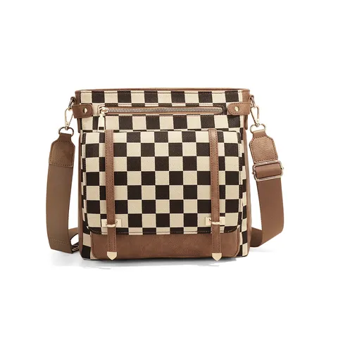Borsa a Tracolla da Donna Vintage a Quadri in Poliestere Borsa Messenger Casual Retro Tasche Multiple Tracolla Regolabile Giornaliera Viaggio