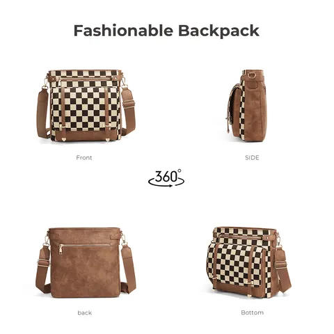Borsa a Tracolla da Donna Vintage a Quadri in Poliestere Borsa Messenger Casual Retro Tasche Multiple Tracolla Regolabile Giornaliera Viaggio