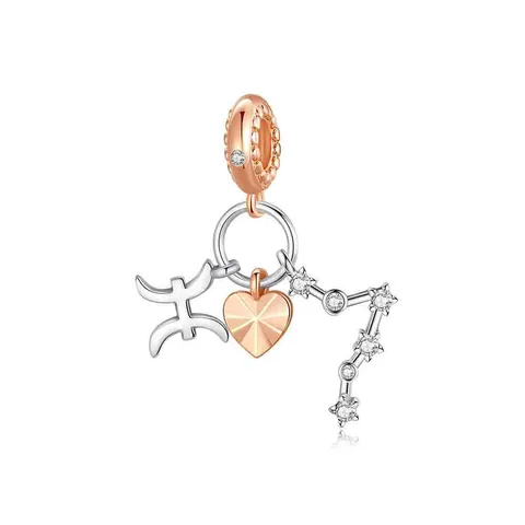 Fashion Euro-American Copper Rose Gold Silver Plated Twelve Zodiac Signs Heart Charm Pendant Micro Pave Rhinestone DIY Jewelry Making Findings