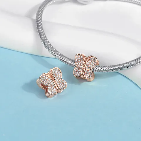 Butterfly Charms For Jewelry Making DIY Copper Rhinestone Enamel Butterfly Beads For Pandora Style Bracelets Women Gift