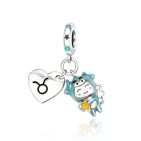 Zodiac Constellation Heart Charm Copper Rhinestone Enamel Pendant For DIY Bracelet Necklace Jewelry Making Women Gift