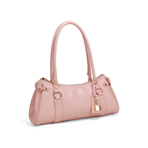 Borsa da Ascella a Spalla in Pelle PU Moda Vintage da Donna Elegante Borsa a Mano Rosa Con Lucchetto Pendolarismo Quotidiano