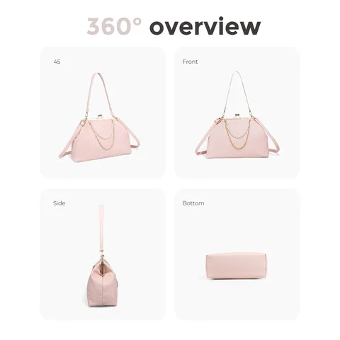 Damen Mode Umhängetasche PU Leder Kussverschluss Schulterhandtasche Vintage Muschelförmig Top Griff Tote Geldbörse Mit Künstliche Perle Kette Dekoration