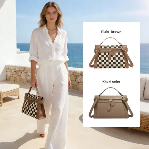 Borsa a Tracolla da Donna alla Moda a Quadri Elegante Borsa a Spalla Casual Trendy Patchwork Con Tracolla Regolabile per Uso Quotidiano