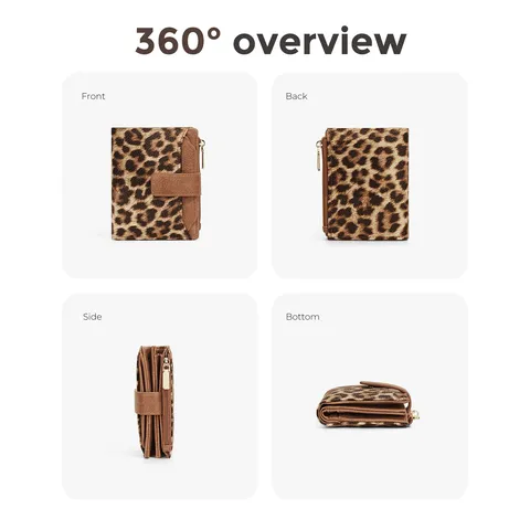 Portamonete da Donna a Griglia Leopardata Portafoglio con Più Slot per Carte in Pelle PU Poliestere Mini Borsa Pieghevole Casual