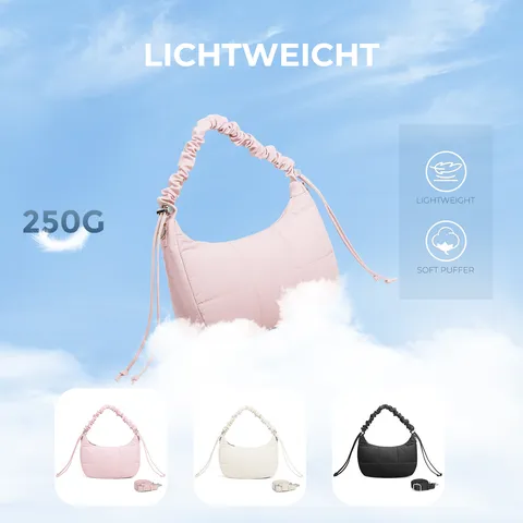 Borsa Trapuntata di Tendenza Puffer Borsa a Tracolla con Coulisse Leggera Regolabile Sottobraccio per Donna Viaggio Quotidiano