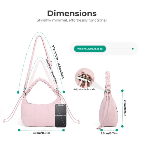 Borsa Trapuntata di Tendenza Puffer Borsa a Tracolla con Coulisse Leggera Regolabile Sottobraccio per Donna Viaggio Quotidiano