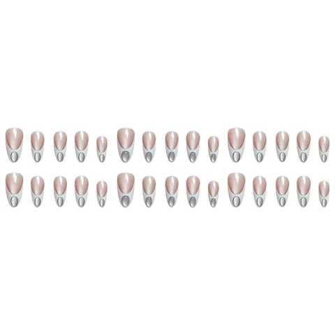 Press On Nails Almond Shape French White Cat Eye Nude Pink Fake Nail Patches False Nails For Women Daily Wear Nail Art