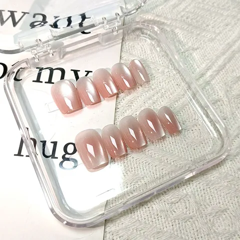 Gradient Pink Cat Eye Press On Nails Minimalist ABS Handmade Nail Art Patches For Women Casual Daily Decor