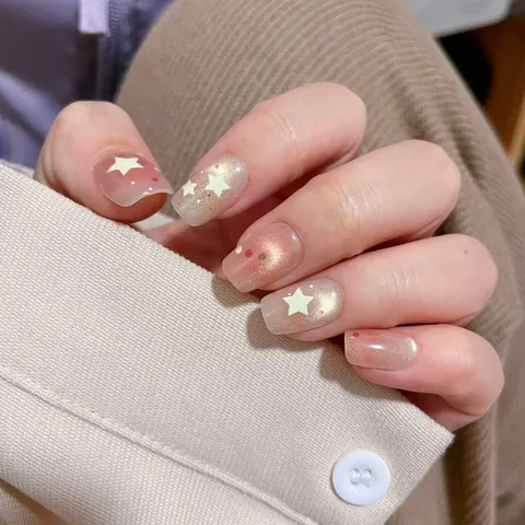 Uñas Postizas de Gradiente Estrella Punto Press On Uñas Ojo de Gato Uñas Postizas Cortas Puntas de Arte de Uñas Acrílicas Reutilizables para Mujeres