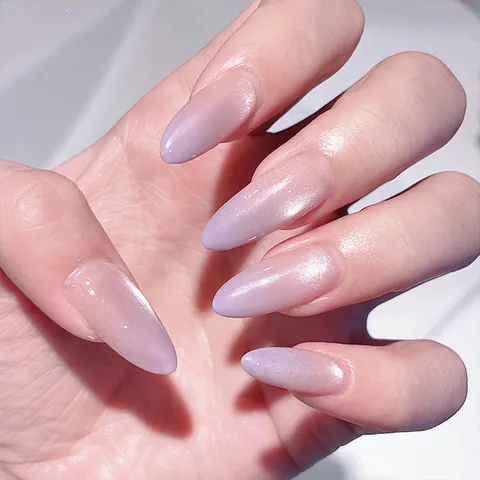 Uñas Postizas Press On Hechas a Mano Degradado Rosa Marrón Ojo de Gato Falsas Uñas Cortas en Almendra Con Pegamento Gel