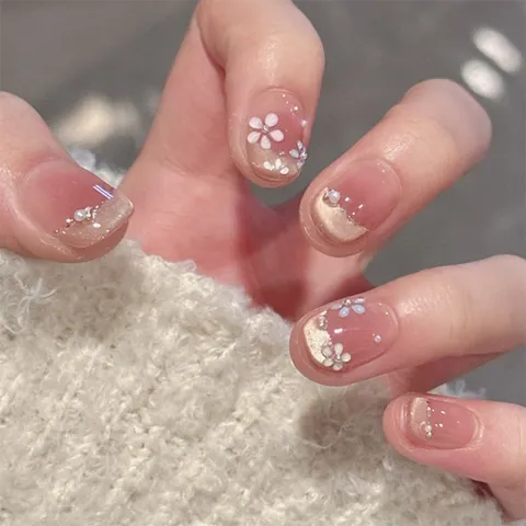 Uñas Postizas Press-on con Strass Ojo de Gato 3D Diseño Floral Francés Uñas Acrílicas Artificiales Para Mujer Fiesta