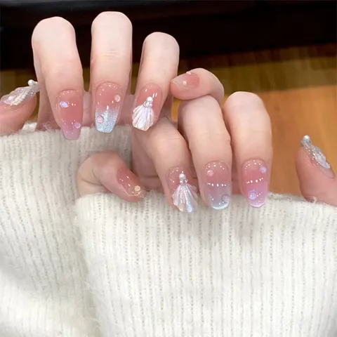 Uñas Postizas Press On Ojo de Gato Estrass Purpurina Uñas Falsas Estilo Dulce Kit de Manicura Con Gel