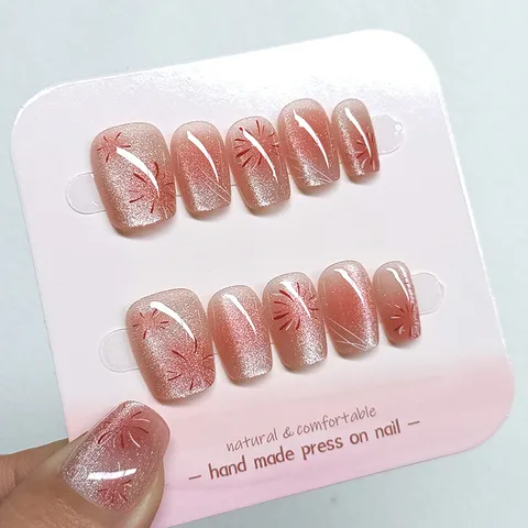 Dulce Ojo De Gato Uñas Postizas A Presión Brillante Destello Uñas Postizas Manicura Para Mujeres Diario Moda Decoración Uñas
