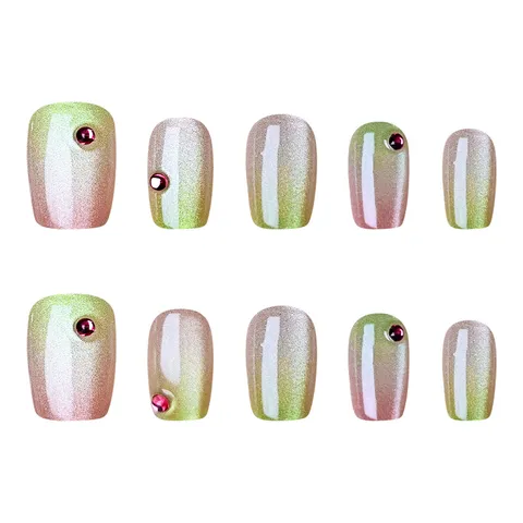 Faux Ongles Press On Strass Dégradé Courts Ongles Artificiels Pointe d'Ongle avec Colle Gel ou Boîte en Plastique