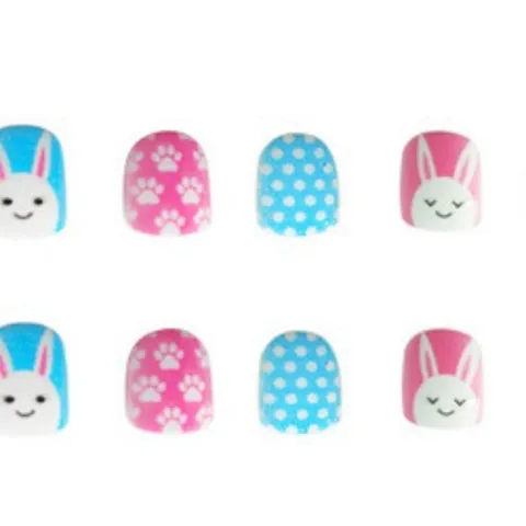 Uñas Postizas a Presión Infantiles Lindo Dibujos Animados Conejo Rosa Azul Corto Cuadrado Redondo Uñas Artificiales Para Niños
