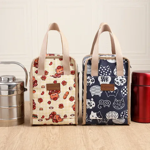 Waterdichte Canvas Geïsoleerde Lunchtas Leuke Cartoon Print Draagbare Handtas Thermische Voedsel Picknicktas Voor Vrouwen Kantoor Woon-Werkverkeer