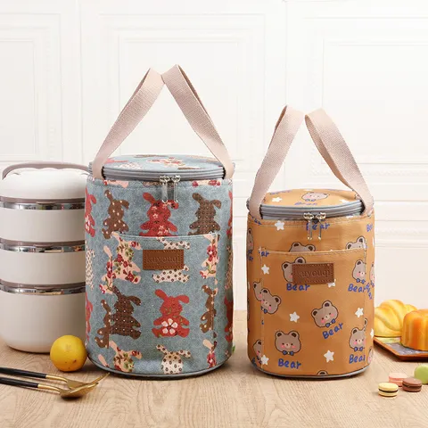Japanse Stijl Geïsoleerde Lunchtas Leuke Cartoon Dier Canvas Thermische Tote Tas Draagbare Voedsel Opslag Tas Voor Vrouwen