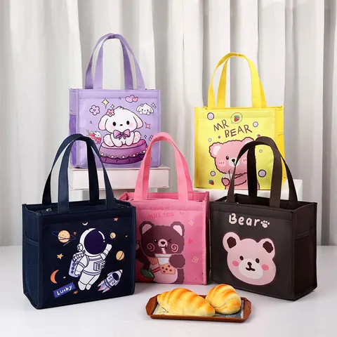 Cartoon Waterdichte Gesoleerde Lunchtas Draagbare Thermische Bento Doos Draagtas met Aluminiumfolie Voering voor Kantoor School