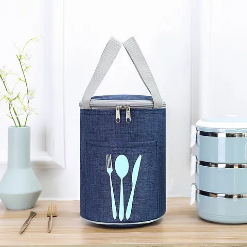 Ronde Geïsoleerde Lunchtas Waterdichte Oxford Stof Thermische Bento Pouch Draagbare Handtas Voor Werk Picnic Reizen
