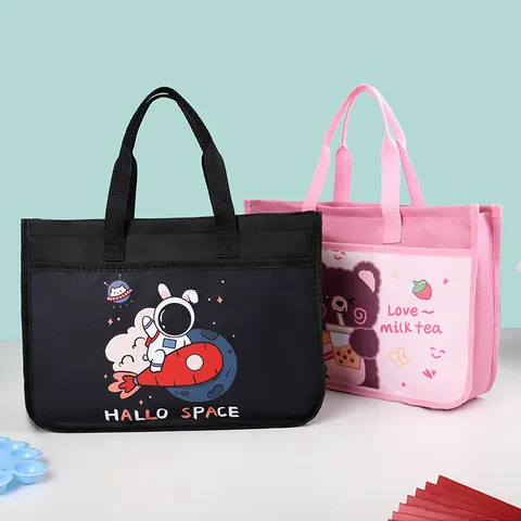 Bolso de Mano de Tela Oxford de Gran Capacidad Bolsa de Documentos para Estudiante Bonito Bolso Tote con Estampado de Dibujos Animados Bolsa de Almacenamiento para Portátil