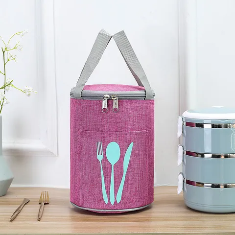 Ronde Geïsoleerde Lunchtas Waterdichte Oxford Stof Thermische Bento Pouch Draagbare Handtas Voor Werk Picnic Reizen