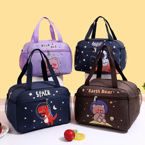 Grote Capaciteit Waterdichte Geïsoleerde Lunchtas Cartoon Print Draagbare Thermische Bento Pouch Lunchbox Opslag Voor Kinderen