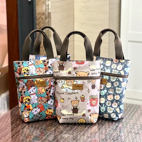 Waterdichte Oxford Stof Cartoon Print Handtas Schattige Dier Tote Bag Casual Dagelijkse Waterbeker Tas Kleine Handbagage Tas