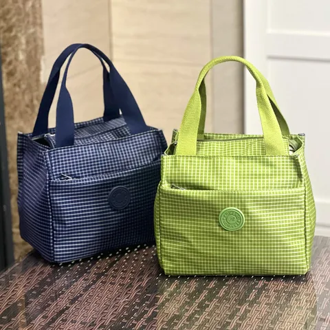 Koreaanse Stijl Kleine Ruit Geïsoleerde Lunchtas Waterdichte Oxford Stof Draagbare Bento Tas Voor Kantoor School Woon-Werkverkeer