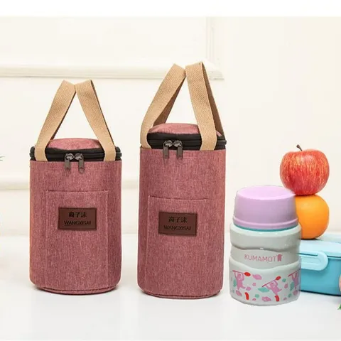 Waterdichte Geïsoleerde Lunchtas Draagbare Cylindrische Bento Tas Thermische Koeltas Voor Fles Picnic Buiten Woon-werkverkeer
