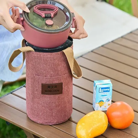 Waterdichte Geïsoleerde Lunchtas Draagbare Cylindrische Bento Tas Thermische Koeltas Voor Fles Picnic Buiten Woon-werkverkeer