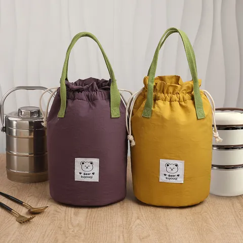 Effen Kleur Cylindrische Trekkoord Lunchtas Waterdichte Gesoleerde Handtas Draagbare Bento Maaltijd Tas Voor Studenten Dagelijks Woon-Woon