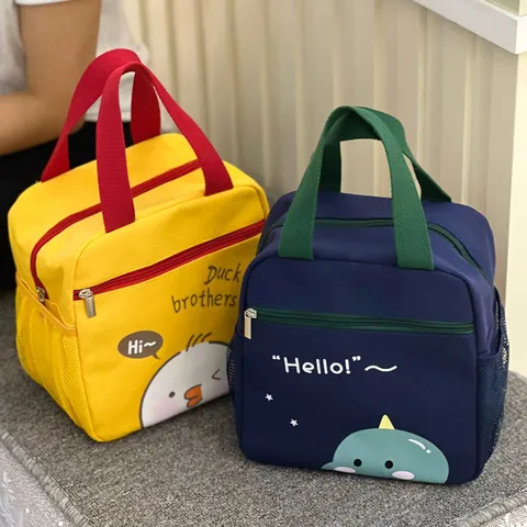 Leuke Cartoon Canvas Thermische Lunchtas Grote Capaciteit Draagbare Bento Tas Voor Studenten