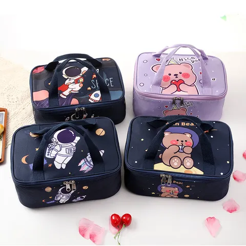 Insulated Lunch Bag Waterproof Oxford Cloth Cute Cartoon Portable Thermal Cooler Food Box Tote For Women Students