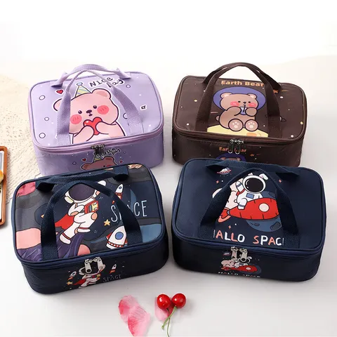 Insulated Lunch Bag Waterproof Oxford Cloth Cute Cartoon Portable Thermal Cooler Food Box Tote For Women Students
