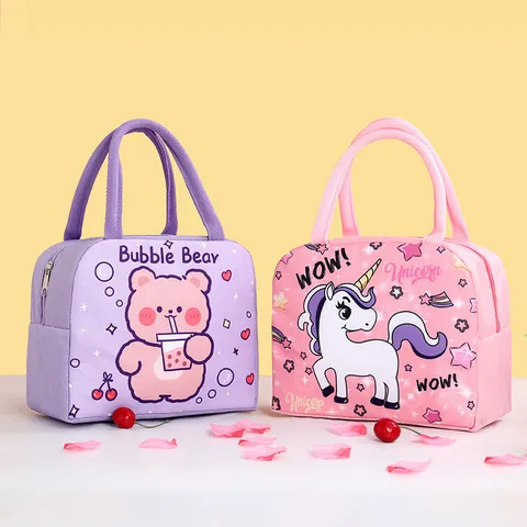 Portable Cartoon Insulated Lunch Bag Cute Oxford Cloth Thermal Bento Box Storage Organizer For School Work