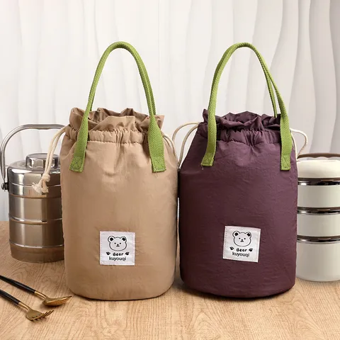 Effen Kleur Cylindrische Trekkoord Lunchtas Waterdichte Gesoleerde Handtas Draagbare Bento Maaltijd Tas Voor Studenten Dagelijks Woon-Woon