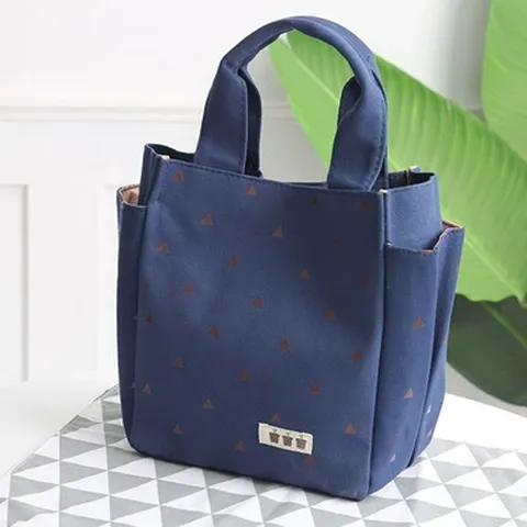 Women Canvas Lunch Bag Cute Cartoon Print Tote Bag Casual Oxford Cloth Handbag Daily Portable Bento Bag For Students