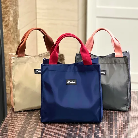 Grote Capaciteit Oxford Stoffen Tote Tas Minimalistische Contrastkleur Lunchbox Tas Draagbare Casual Handtas Voor Dagelijks Werk