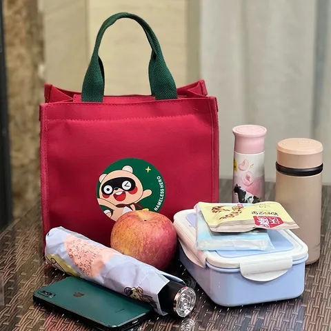 Minimalistische Canvas Lunchtas Grote Capaciteit Tote Handtas Draagbare Bento Tas