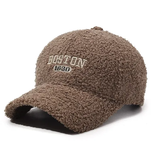 Teddy Fleece Baseball Cap Women Winter Warm Letter Embroidery Curved Brim Hat Casual Fashion Adjustable Dad Hat