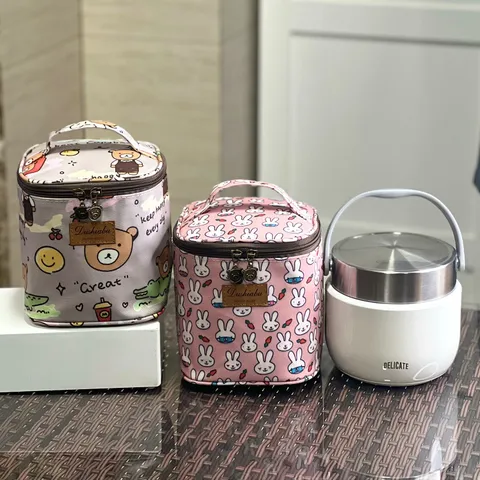 Waterdichte Gesoleerde Lunchtas Leuke Cartoon Print Draagbare Thermische Bento Box Tote Tas Verdikte Opslag Handtas Voor Werk